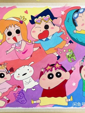 YANGYANG's Crayon Shin-chan and his buddies Hand drawing with marker 3